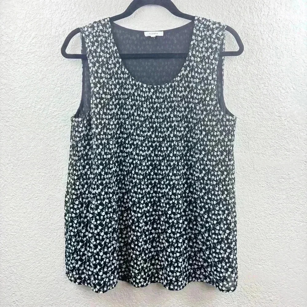 Pleione Floral Pleated Sleeveless Blouse - Size S